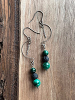 Load image into Gallery viewer, LJ Turtle Aromatherapy &amp; Accessories Leadership| Malachite &amp; Lava Stone Aromatherapy Diffuser Earrings
