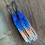 Load image into Gallery viewer, Beaded Fringe Earrings | Blue and Orange
