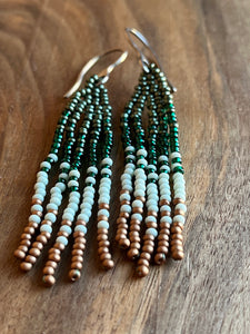 Beaded Fringe Earrings | Green and Copper