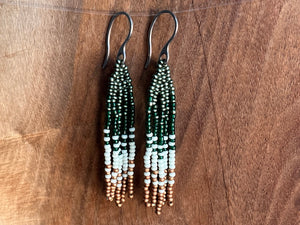 Beaded Fringe Earrings | Green and Copper
