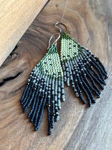 Beaded Fringe Earrings | Forest, Silver & Spinel Crystals