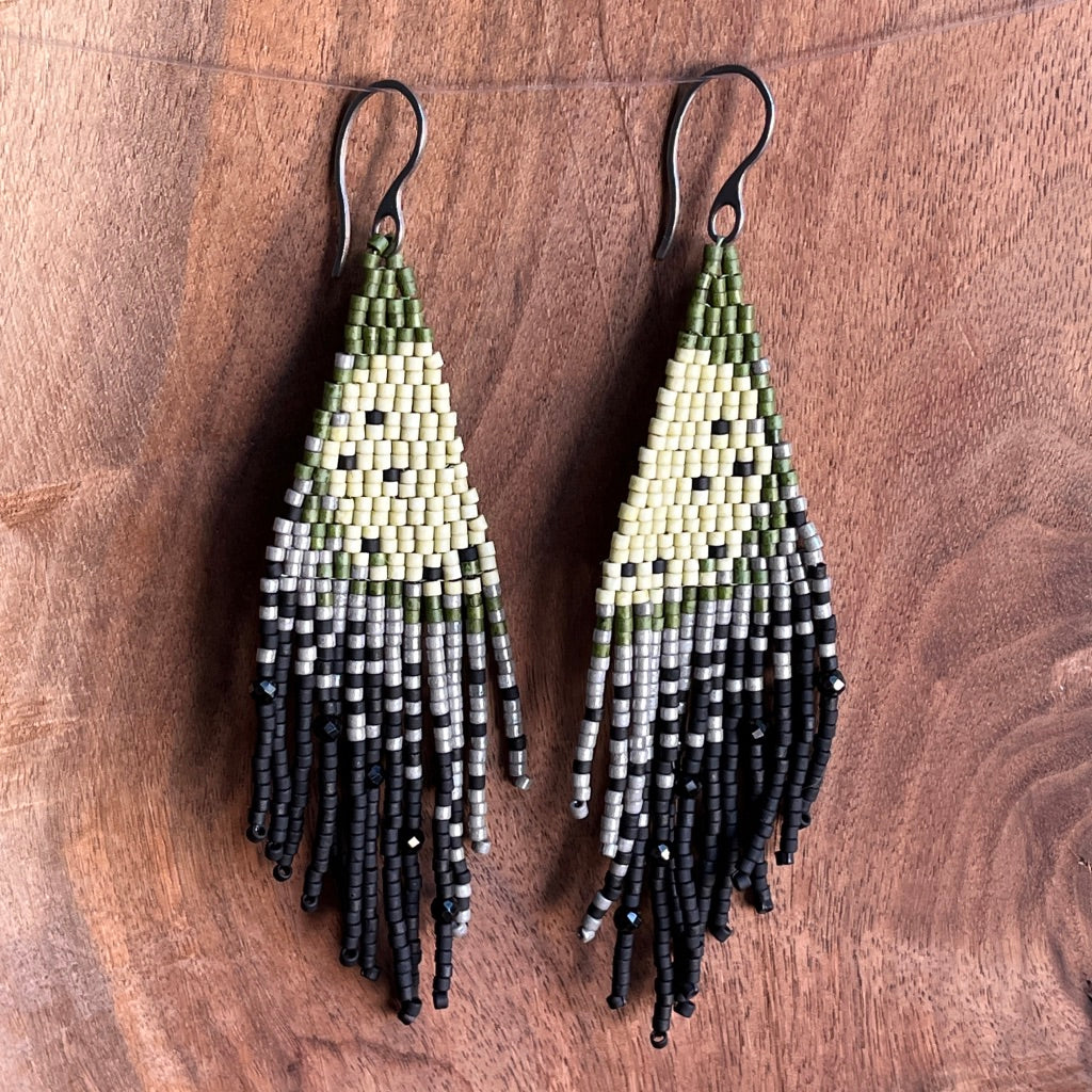 Beaded Fringe Earrings | Forest, Silver & Spinel Crystals