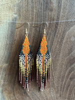 Load image into Gallery viewer, Beaded Fringe Earrings | Metallic Orange and Browns
