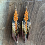 Load image into Gallery viewer, Beaded Fringe Earrings | Metallic Orange and Browns
