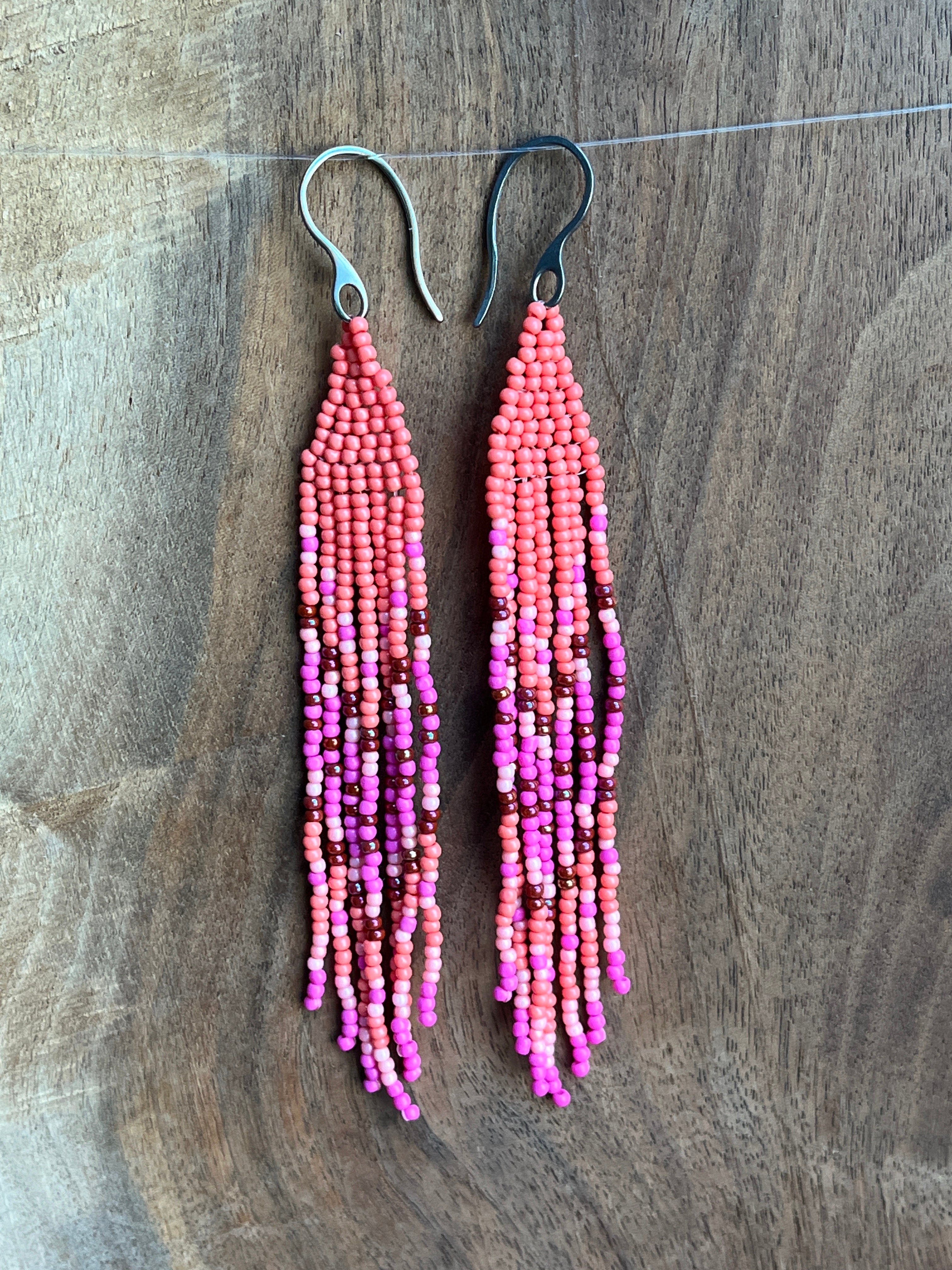 Beaded Fringe Earrings | Peach and Pinks