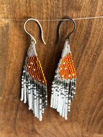 Load image into Gallery viewer, Beaded Fringe Earrings | Metallic Orange, White &amp; Grey
