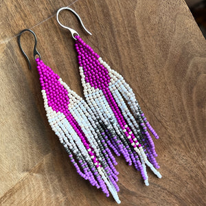 Beaded Fringe Earrings | Purples