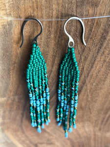 Beaded Fringe Earrings | Blue and Green