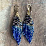 Load image into Gallery viewer, Beaded Fringe Earrings | Blue and Maroon
