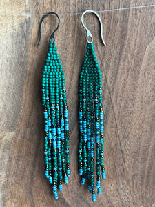 Beaded Fringe Earrings | Blue and Green