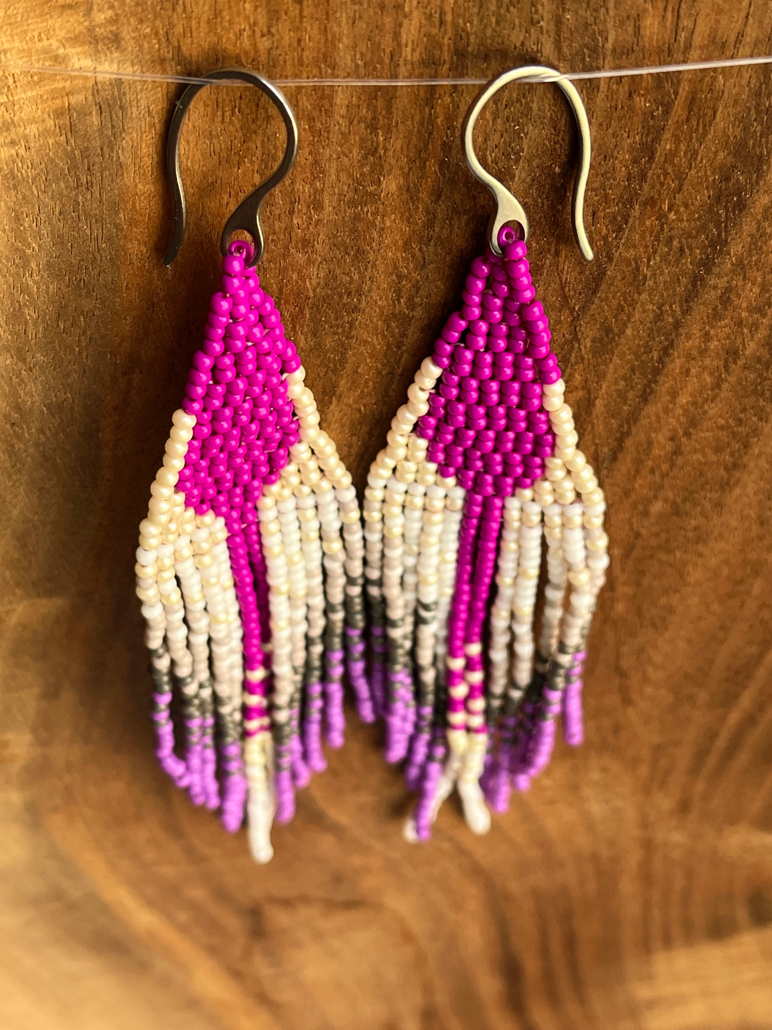 Beaded Fringe Earrings | Purples