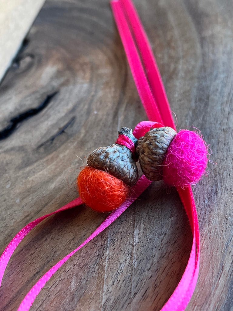 LJ Turtle Aromatherapy Felt Diffuser Tiny Double Felted Acorn | Fuchsia & Tangerine | Aromatherapy Diffuser