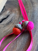 Load image into Gallery viewer, LJ Turtle Aromatherapy Felt Diffuser Tiny Double Felted Acorn | Fuchsia &amp; Tangerine | Aromatherapy Diffuser
