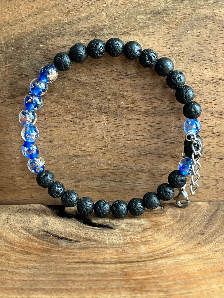 Aurora Glass | Dark Blue & Lava Stone Aromatherapy Diffuser Bracelet