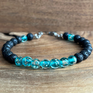 Aurora Glass | Light Blue & Lava Stone Aromatherapy Diffuser Bracelet
