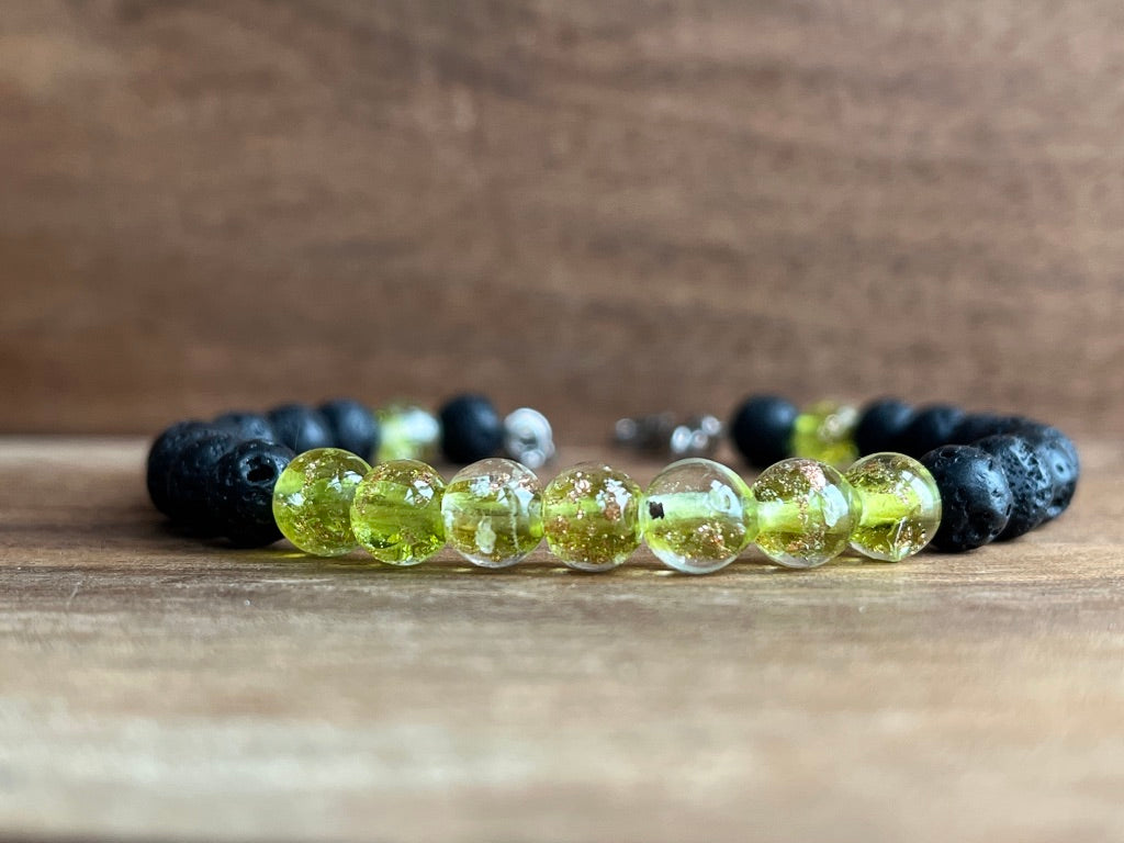 Aurora Glass | Light Green & Lava Stone Aromatherapy Diffuser Bracelet