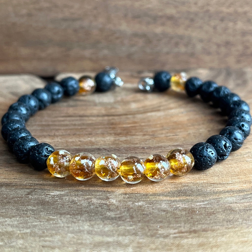 Aurora Glass | Yellow-Orange & Lava Stone Aromatherapy Diffuser Bracelet