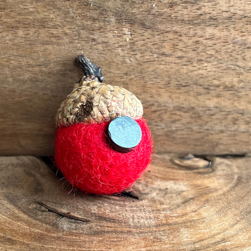 Red Acorn Magnet | Felted Essential Oil Diffuser