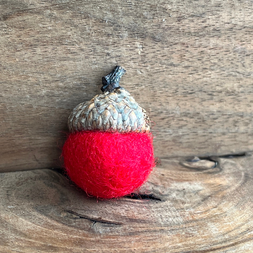 Red Acorn Magnet | Felted Essential Oil Diffuser