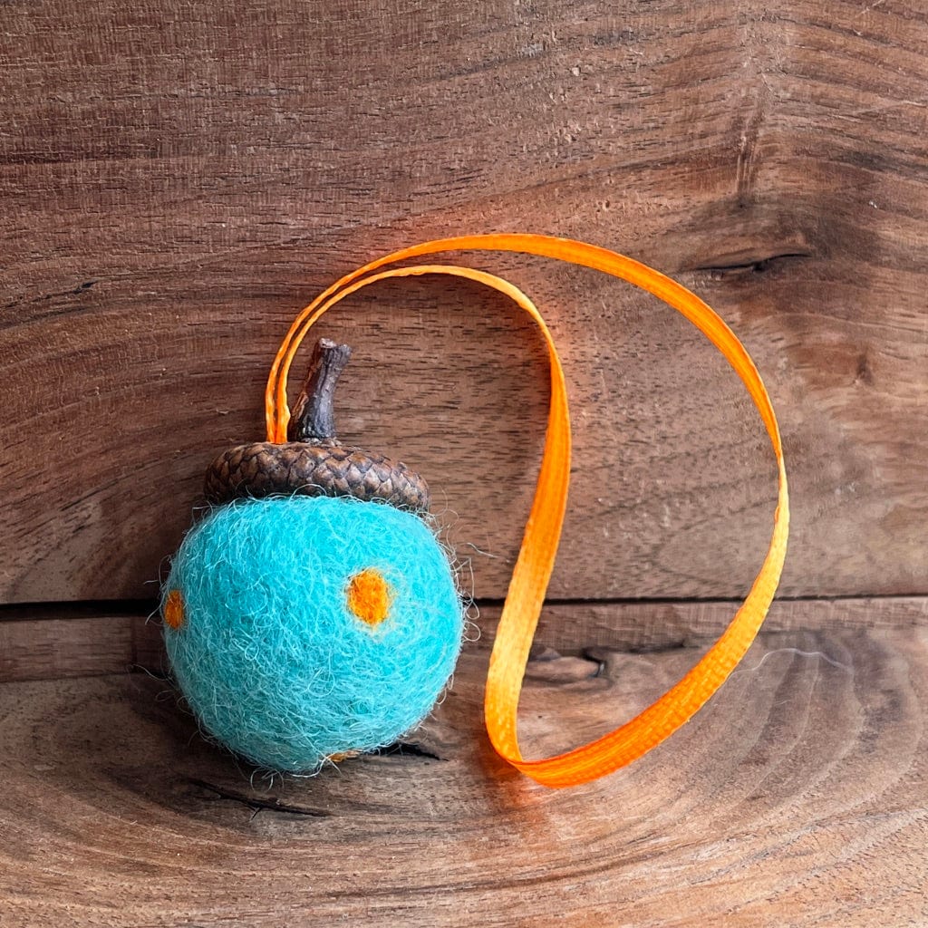 LJ Turtle Aromatherapy & Accessories Blue with orange polka dots Spring Mitigomin | Special Edition | Cycle of Ceremonies Fundraiser | Felted Diffuser Acorns