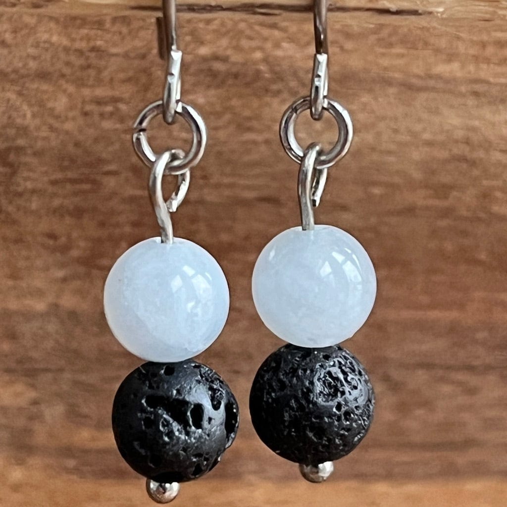 LJ Turtle Aromatherapy & Accessories Earrings Calms Emotions | Aquamarine & Lava Stone Aromatherapy Diffuser Earrings