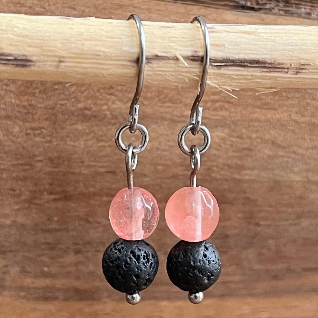 LJ Turtle Aromatherapy & Accessories Earrings Concentration | Cherry Quartz & Lava Stone Aromatherapy Diffuser Earrings