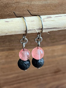 LJ Turtle Aromatherapy & Accessories Earrings Concentration | Cherry Quartz & Lava Stone Aromatherapy Diffuser Earrings