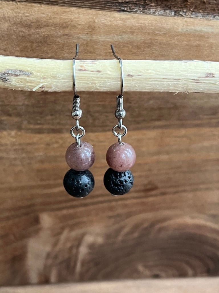 LJ Turtle Aromatherapy & Accessories Earrings Emotional Healing | Strawberry Quartz & Lava Stone Aromatherapy Diffuser Earrings