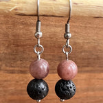 Load image into Gallery viewer, LJ Turtle Aromatherapy &amp; Accessories Earrings Emotional Healing | Strawberry Quartz &amp; Lava Stone Aromatherapy Diffuser Earrings
