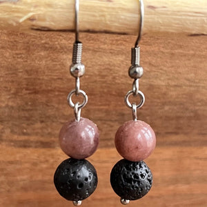 LJ Turtle Aromatherapy & Accessories Earrings Emotional Healing | Strawberry Quartz & Lava Stone Aromatherapy Diffuser Earrings