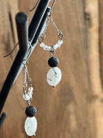 Load image into Gallery viewer, LJ Turtle Aromatherapy &amp; Accessories Earrings Emotional Stabilizer | Rutilated Quartz, Moonstone &amp; Lava Stone Essential Oil Diffuser Earrings
