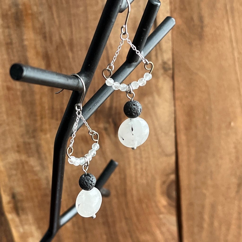 LJ Turtle Aromatherapy & Accessories Earrings Emotional Stabilizer | Rutilated Quartz, Moonstone & Lava Stone Essential Oil Diffuser Earrings
