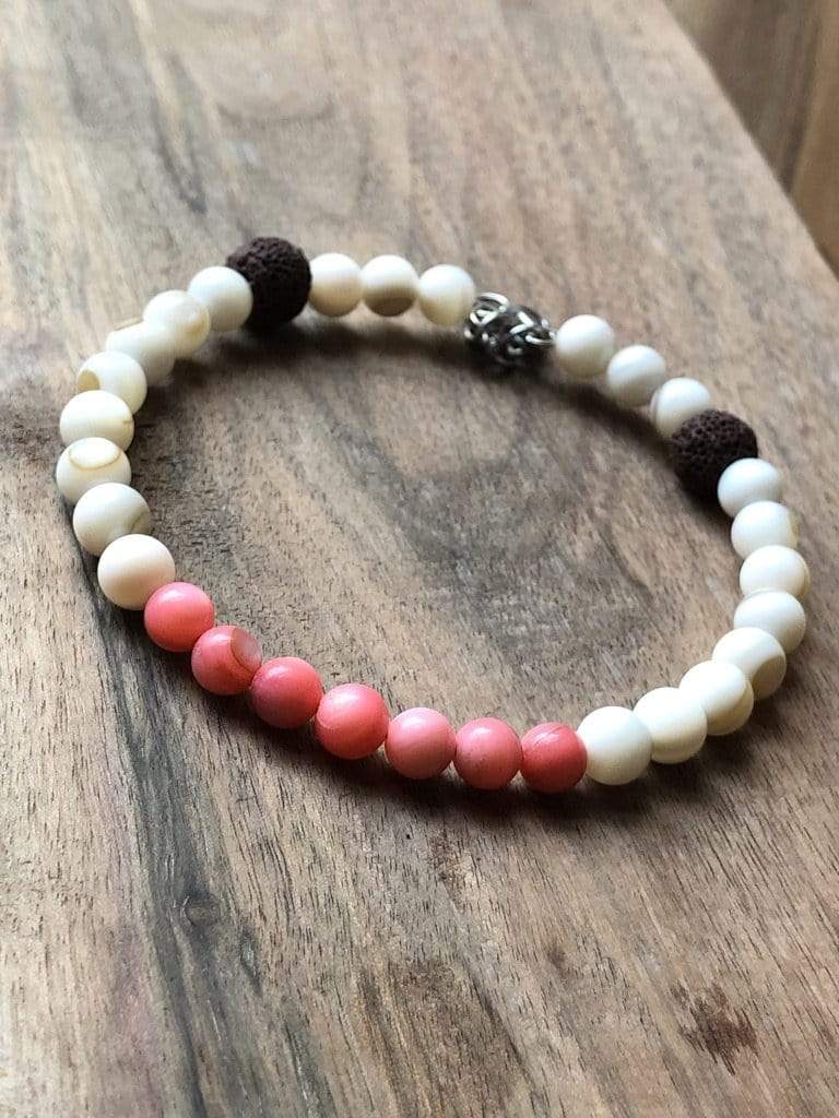 LJ Turtle Aromatherapy & Accessories Medium Joy & Enthusiasm | Peach & White Shell Beads with Brown Lava Stones