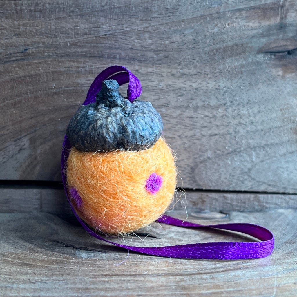 LJ Turtle Aromatherapy & Accessories Orange with purple polka dots Spring Mitigomin | Special Edition | Cycle of Ceremonies Fundraiser | Felted Diffuser Acorns