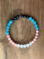 Load image into Gallery viewer, LJ Turtle Aromatherapy &amp; Accessories Transgender Pride | White Jade, pink, blue &amp; Lava Stone Aromatherapy Diffuser Bracelet
