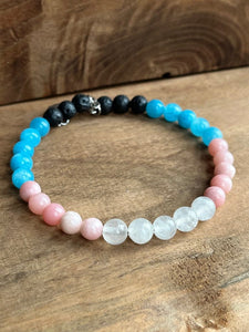 LJ Turtle Aromatherapy & Accessories Transgender Pride | White Jade, pink, blue & Lava Stone Aromatherapy Diffuser Bracelet