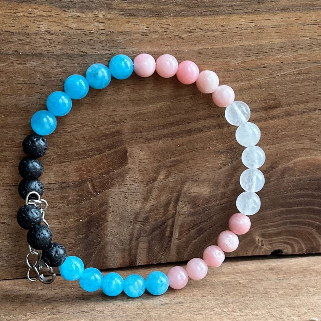 LJ Turtle Aromatherapy & Accessories Transgender Pride | White Jade, pink, blue & Lava Stone Aromatherapy Diffuser Bracelet
