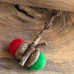 Load image into Gallery viewer, LJ Turtle Aromatherapy Acorn Stem | Felted | Green &amp; Red
