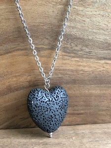 LJ Turtle Aromatherapy Black Lava Stone Heart Pendant