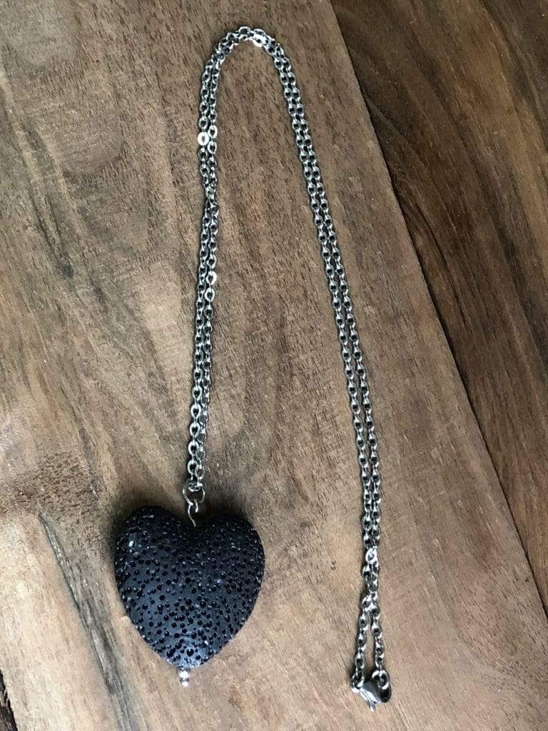 LJ Turtle Aromatherapy Black Lava Stone Heart Pendant