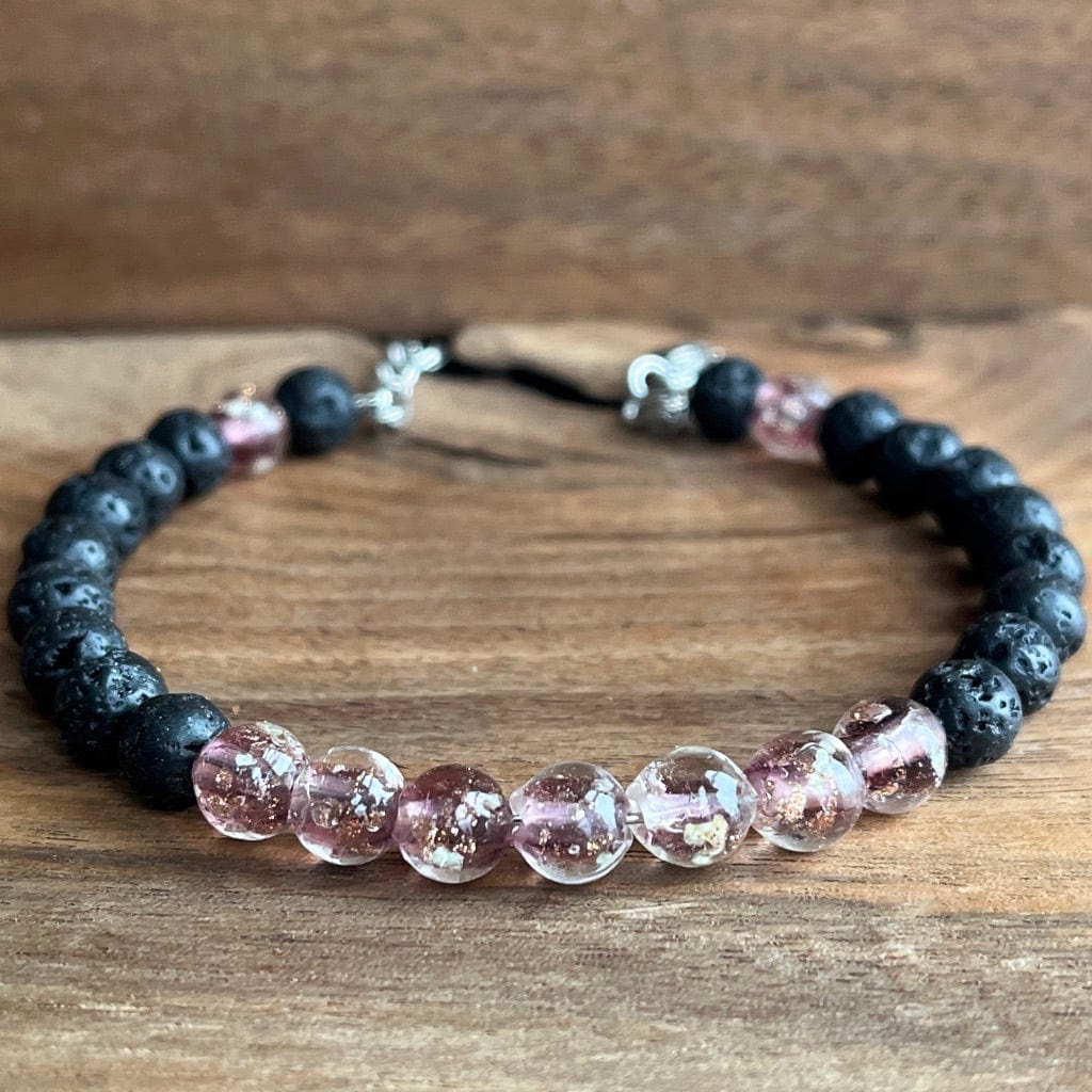 LJ Turtle Aromatherapy bracelets Glow-in-the-Dark Pink Glass Beads and Lava Bead Essential Oil Bracelet