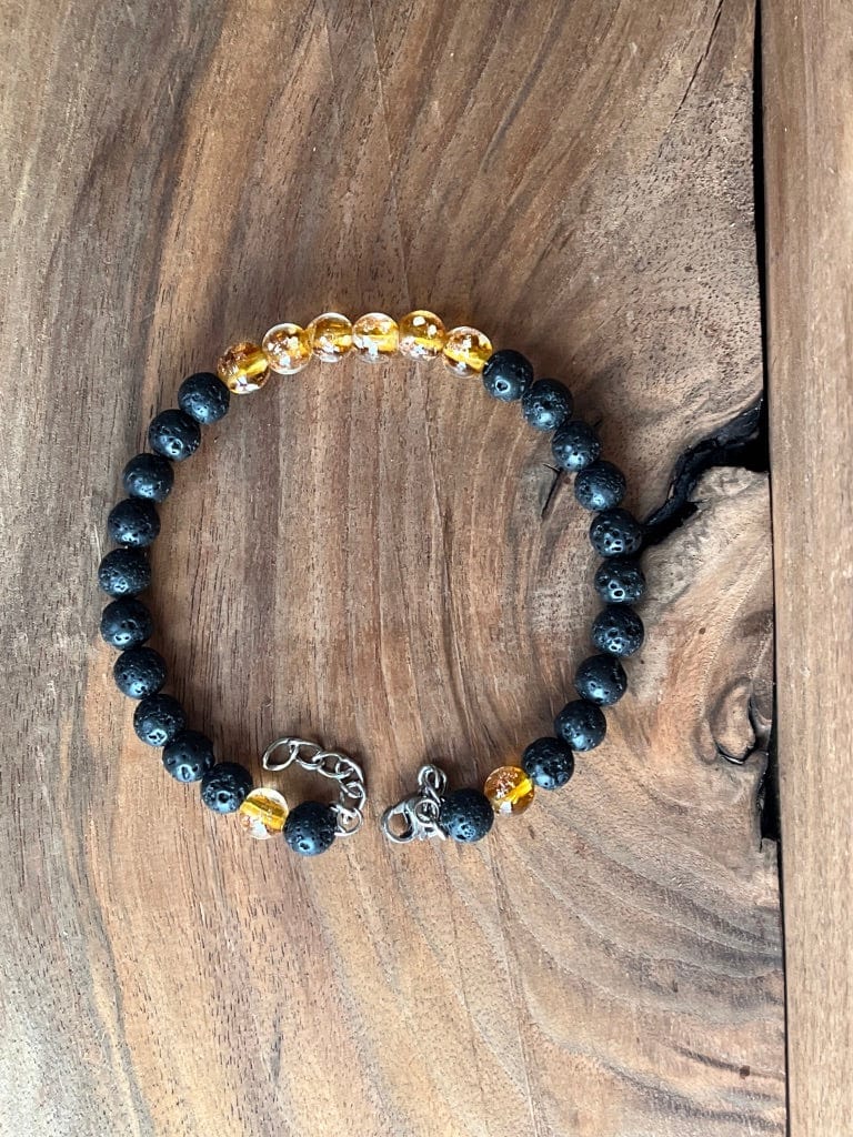 LJ Turtle Aromatherapy bracelets Medium Glow-in-the-Dark Yellow-Orange Glass Beads and Lava Bead Essential Oil Bracelet