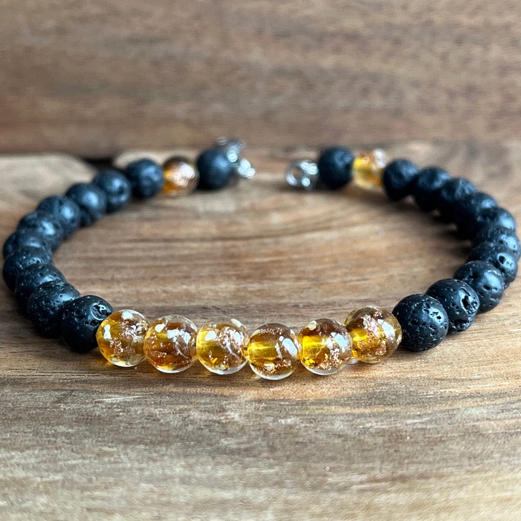 LJ Turtle Aromatherapy bracelets Medium Glow-in-the-Dark Yellow-Orange Glass Beads and Lava Bead Essential Oil Bracelet