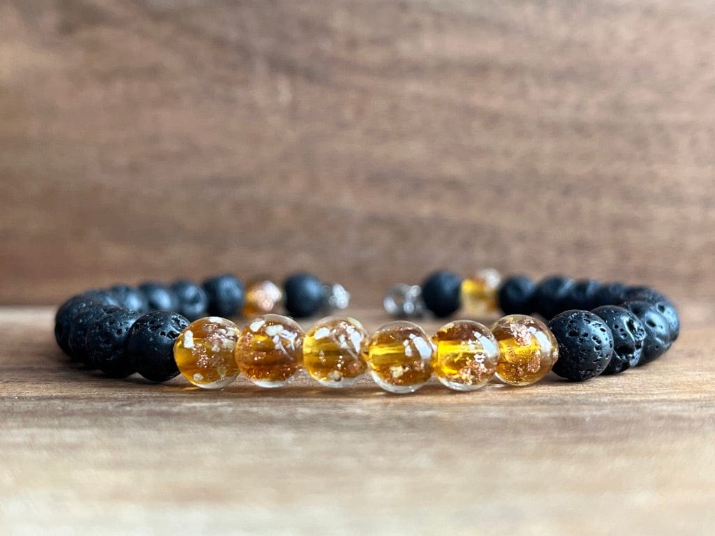 LJ Turtle Aromatherapy bracelets Medium Glow-in-the-Dark Yellow-Orange Glass Beads and Lava Bead Essential Oil Bracelet