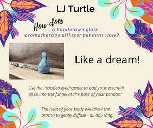 LJ Turtle Aromatherapy 'Candy Blue' | One-of-a-Kind Handblown Glass Pendant