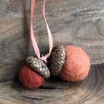 Load image into Gallery viewer, LJ Turtle Aromatherapy Double Acorn | Felted | Rust &amp; Peach
