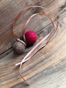 LJ Turtle Aromatherapy Felt Diffuser Double Felted Acorn | Red & Brown | Aromatherapy Diffuser