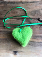 Load image into Gallery viewer, LJ Turtle Aromatherapy Felted Heart | Kermit Green Rainbow
