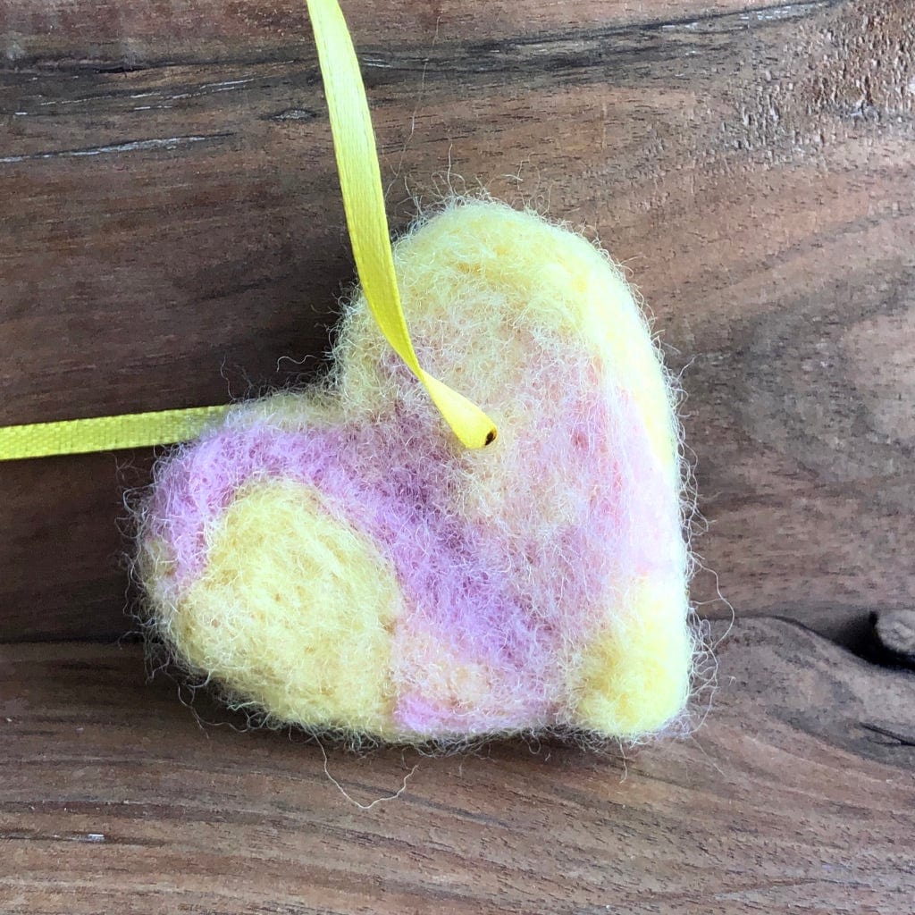 LJ Turtle Aromatherapy Felted Heart | Pastel Pink & Yellow