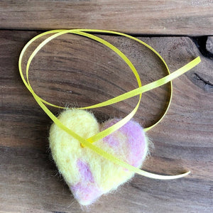 LJ Turtle Aromatherapy Felted Heart | Pastel Pink & Yellow